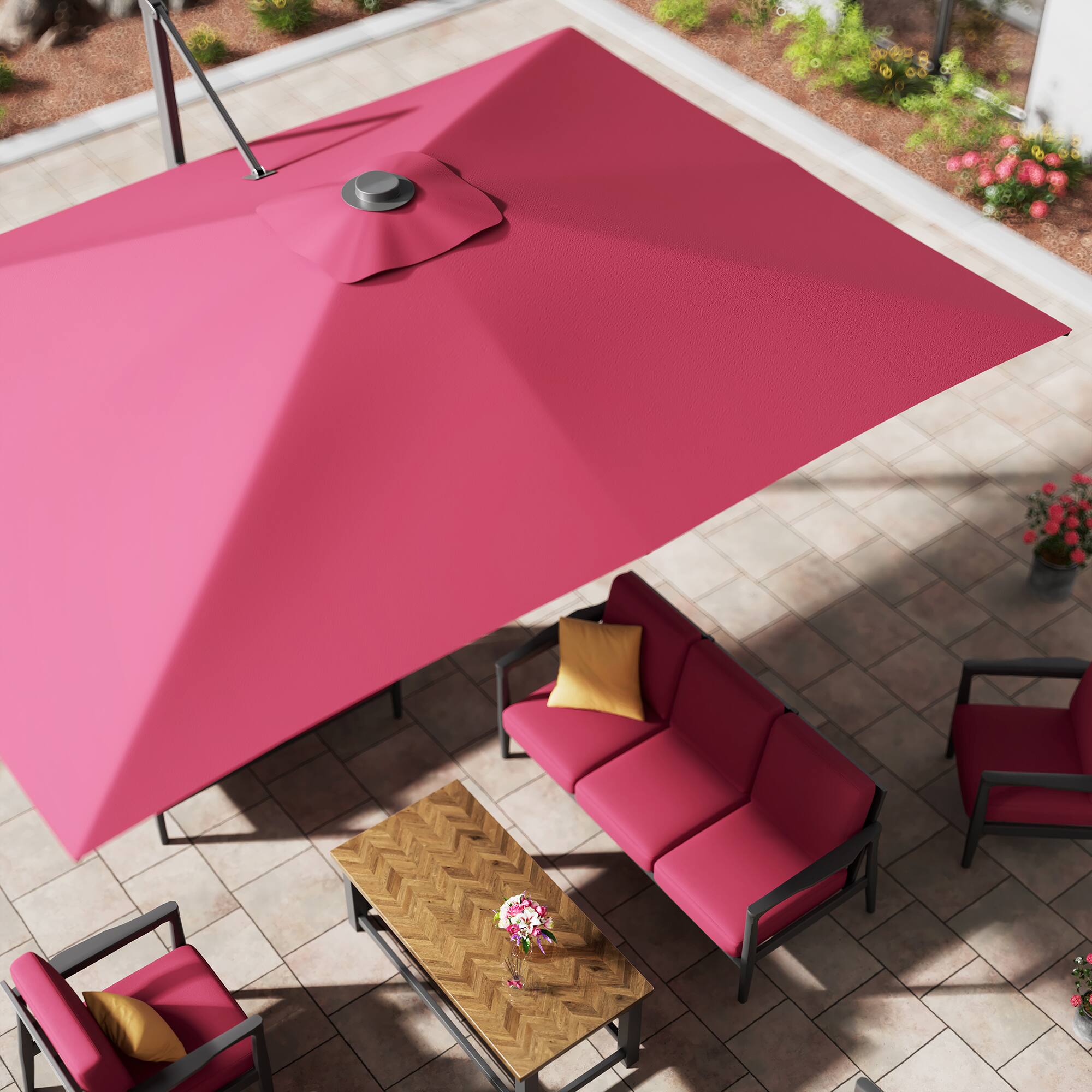 Alt View 8. Mondawe - 10*13ft Large Patio Cantilever Umbrella Square with Bluetooth Speaker and Base - Red.