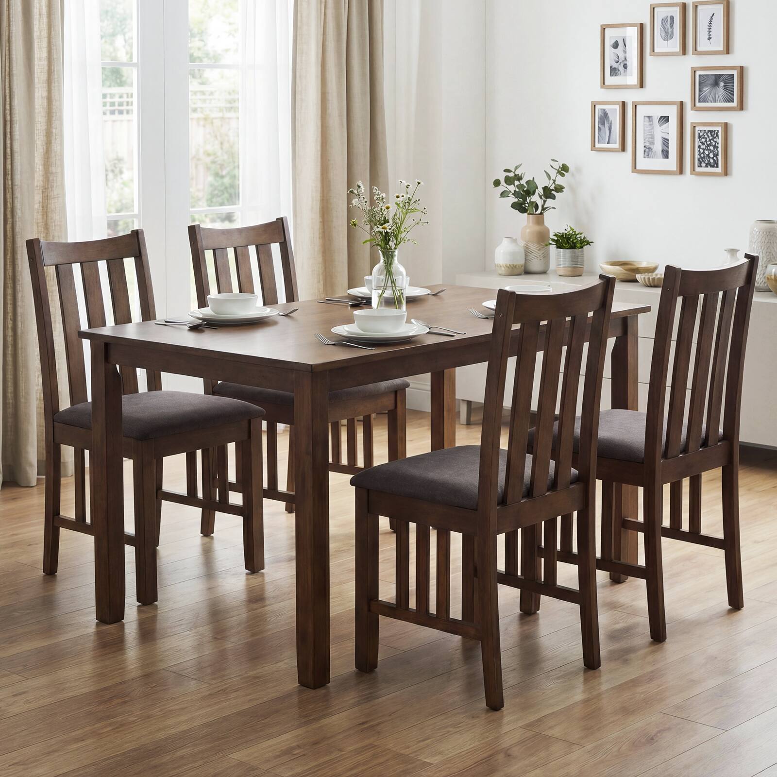 Alt View 1. Gymax - Gymax Rubber Wood Dining Chairs Set of 4 Farmhouse Kitchen Chairs Brown&Brownish Gray - Brown.