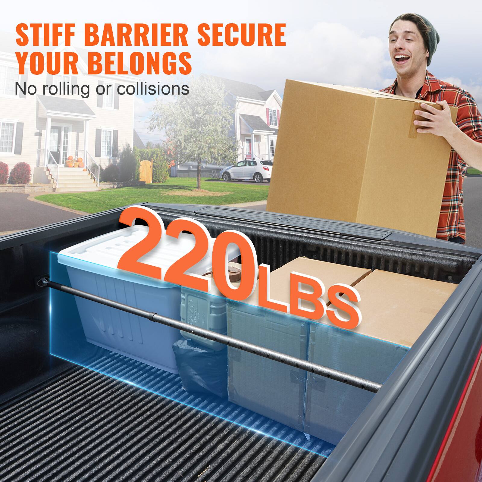 STIFF BARRIER SECURE YOUR BELONGS  
No rolling or collisions  
220LBS