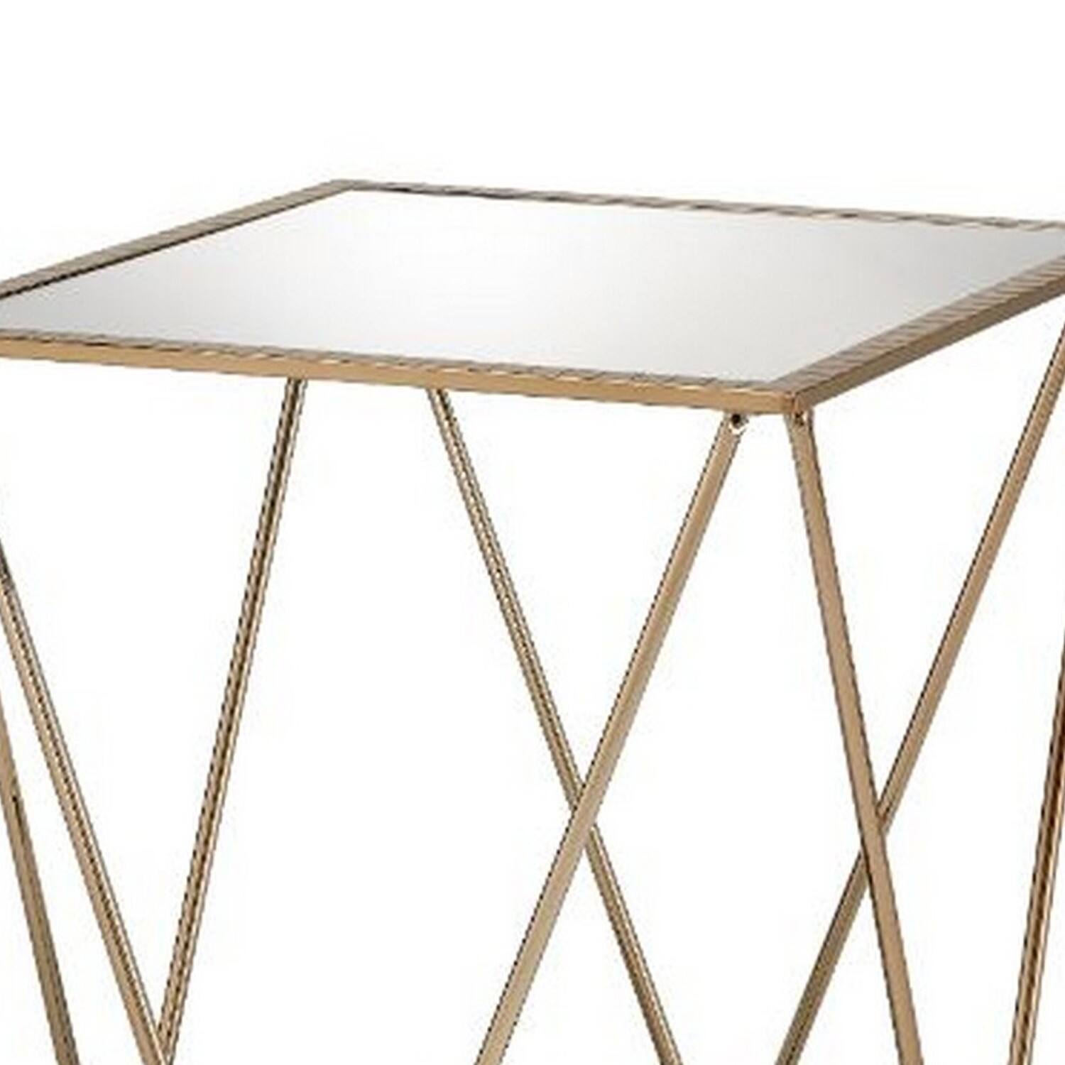 Alt View 2. Manhattan Lane - End Table with Mirror Top and Open Geometric Base - Gold.