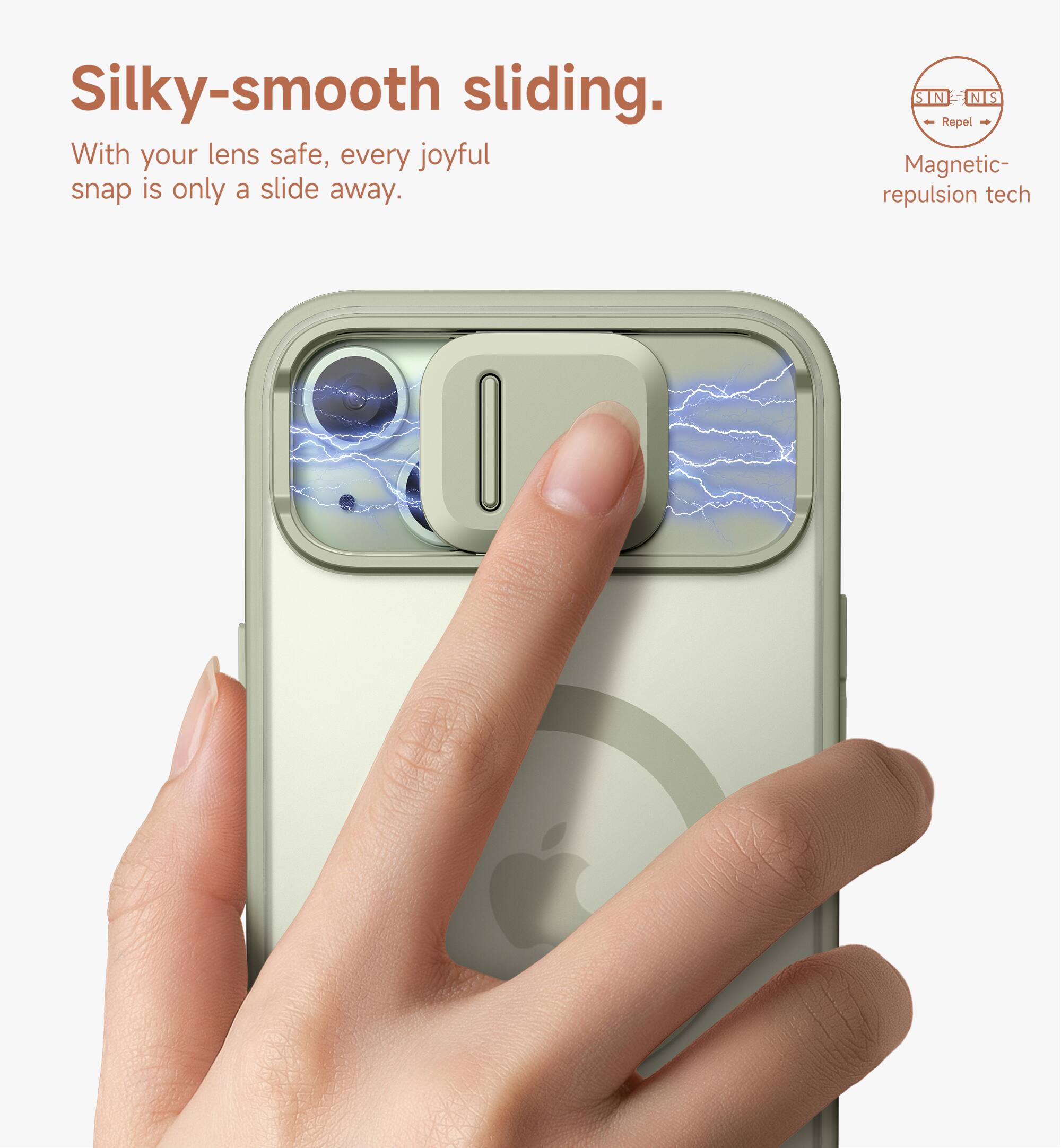 Silky-smooth sliding.  
With your lens safe, every joyful snap is only a slide away.  
SIN NIS  
Repel - Magnetic repulsion tech