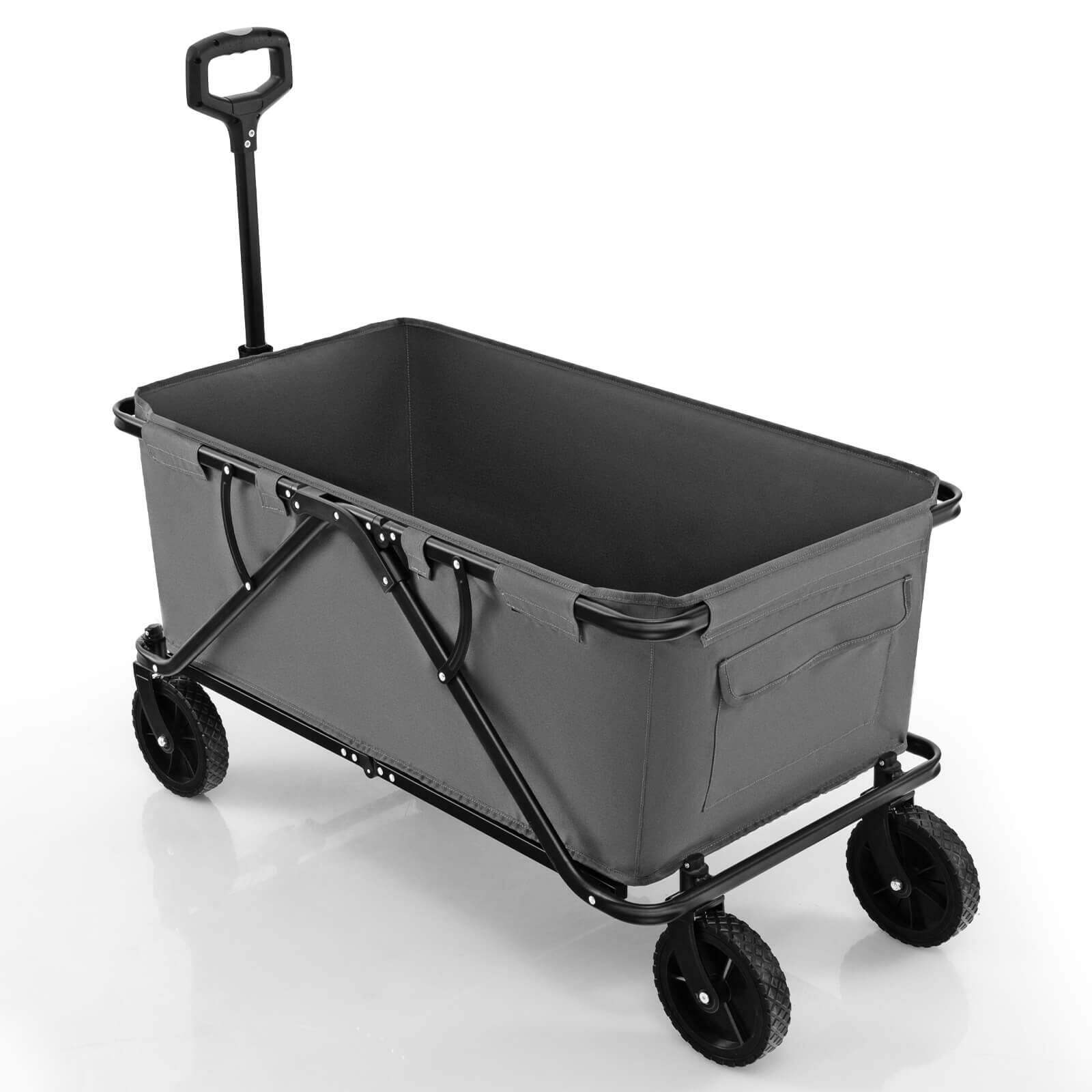 Left. Costway - Heavy-Duty Wagon Cart with Adjustable Handlebar Bottle Holders & Storage Pocket Grey - Grey.