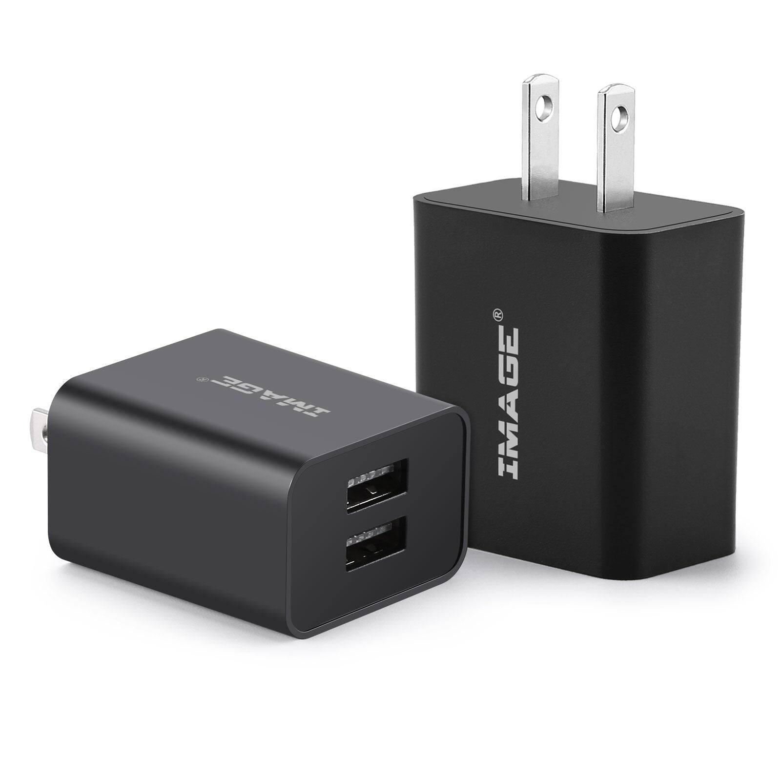 IMAGE - 2Pcs USB Charger with Dual Ports for Travel - Black