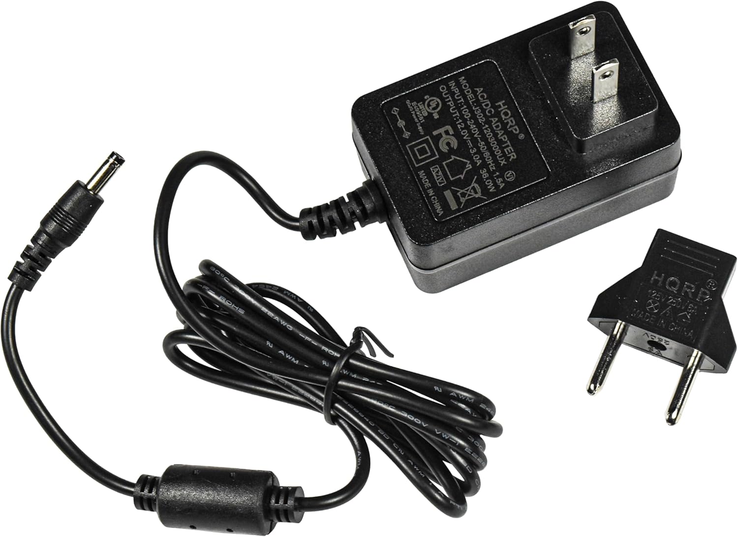 INPUT: 100-240V-50/60Hz  
MODEL: J302  
AC/DC HQRP FC ADAPTER  
MADE IN CHINA  
OUTPUT: 12V-2A  
36W  
AWM BOHS  
WSAWO  
P AWM ROP  
WI F AWR C O0V G0 WE ND 200 AWL ECR ARM HQRP  
MADE XAS IN ASP CHINA