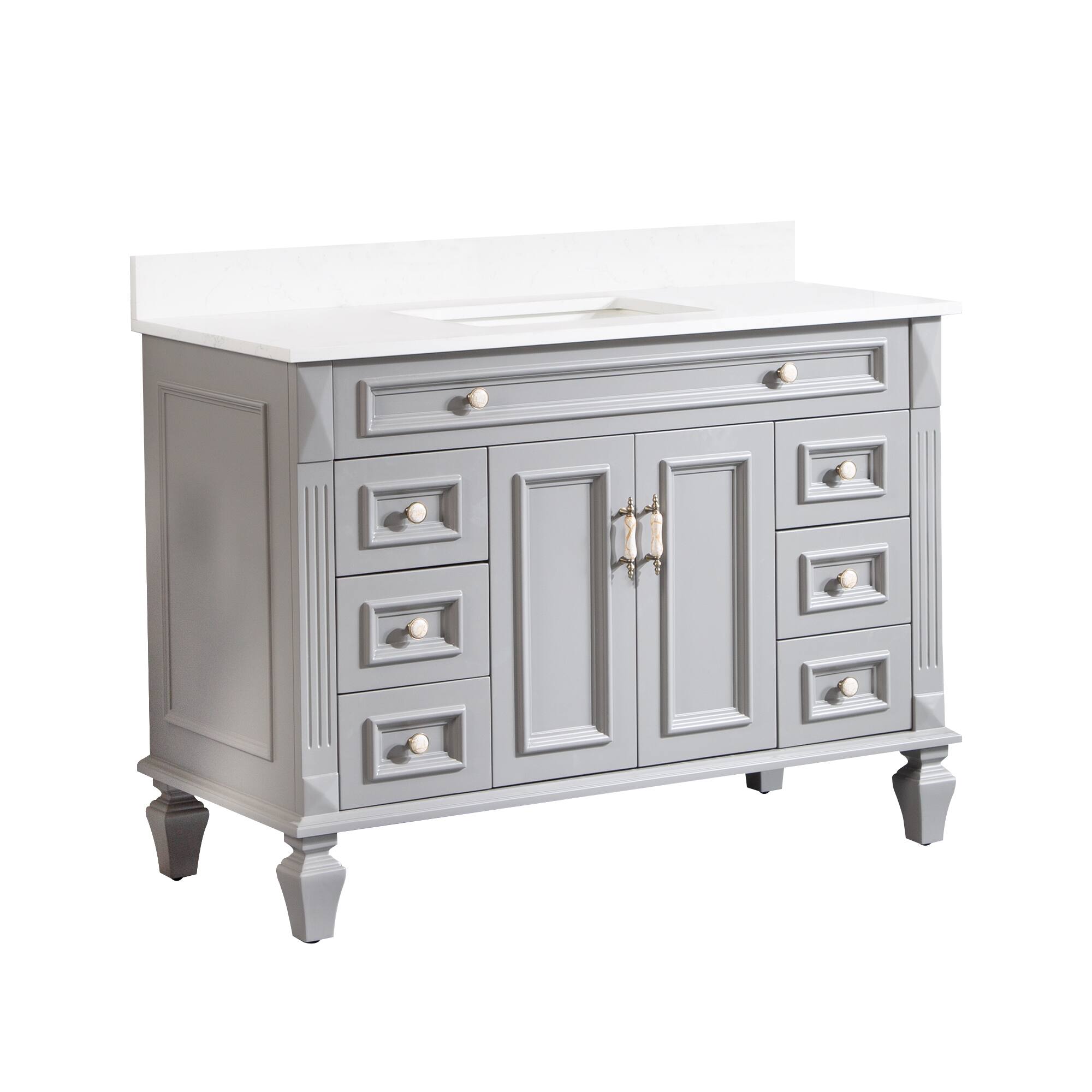 Alt View 7. WELLFOR - ARTWOOD 48 in. Solid Wood Bath Vanity with Quartz Top, Single Sink, Soft Close, Assembled - Gray.