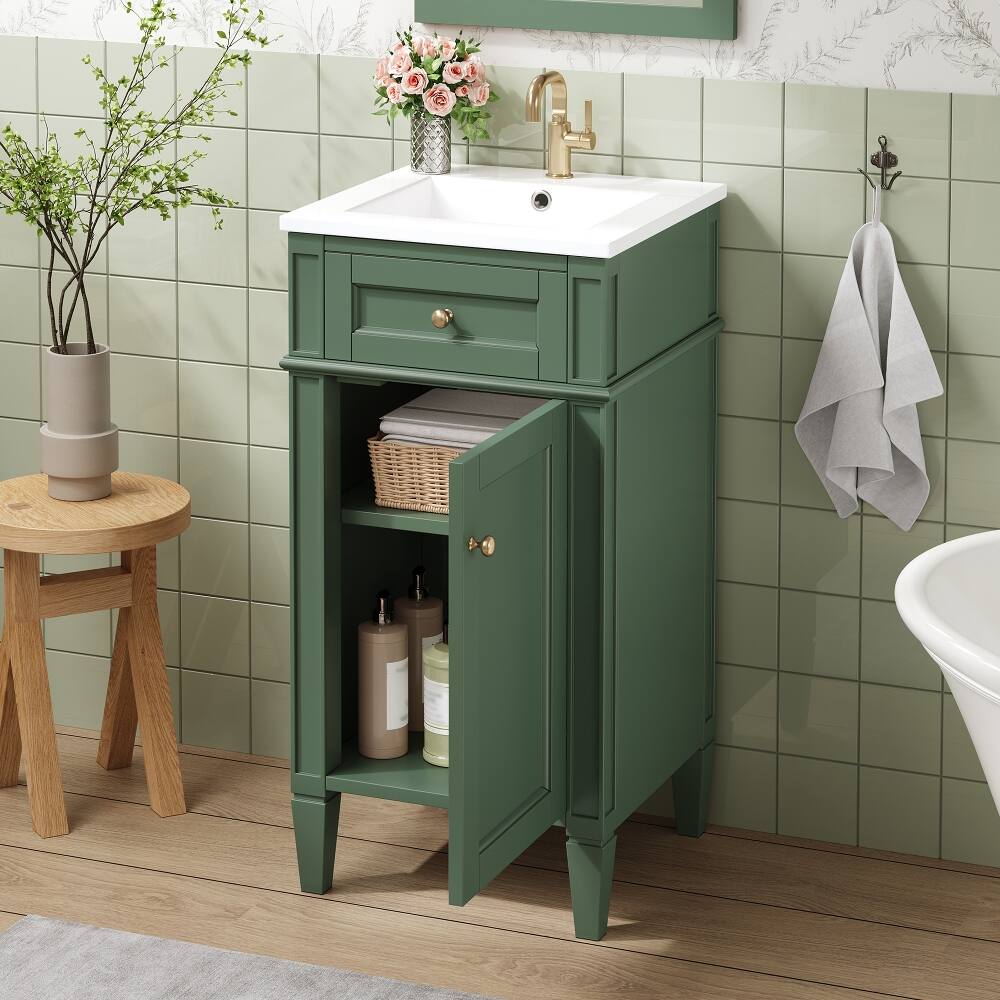 Back. Loheer - Loheer 16 inch bathroom vanity with sink French style freestanding single vanity set green - Green.