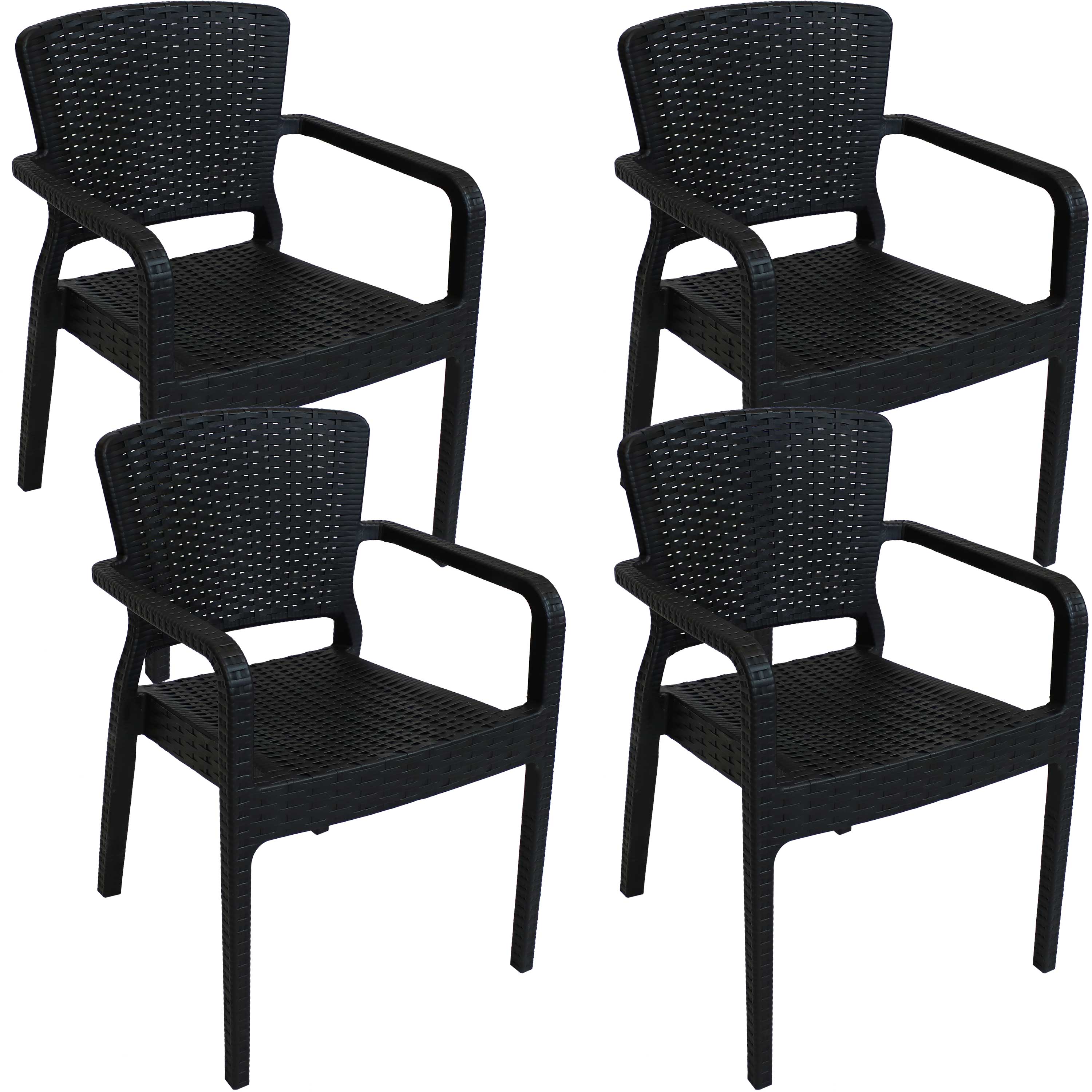 Sunnydaze - Segonia Plastic Stackable Dining Armchair - Set of 4 - Black