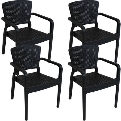 Front. Sunnydaze - Segonia Plastic Stackable Dining Armchair - Set of 4 - Black.