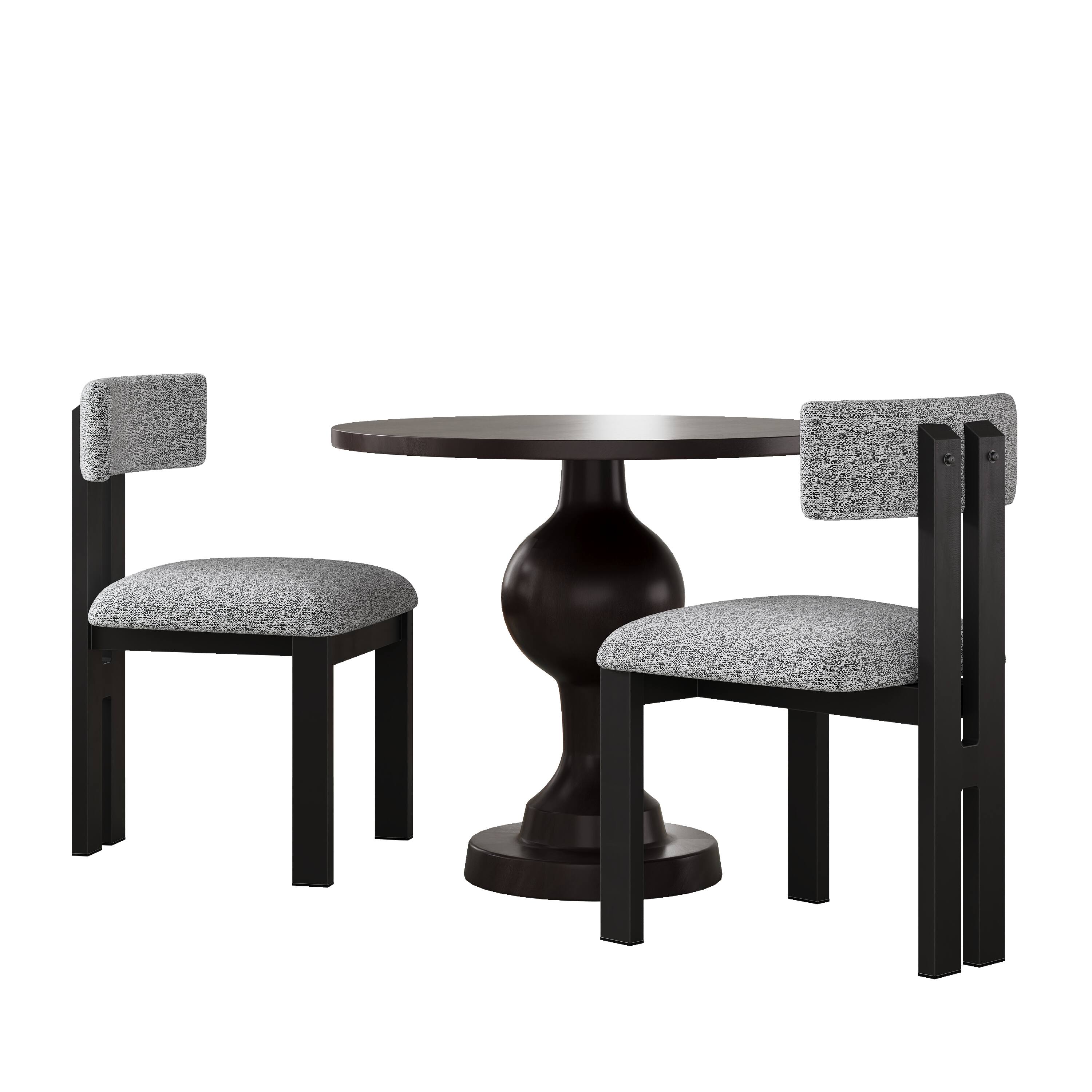 Angle. TinyHomie - 3- Piece Dining Set Upholstered Dining Chairs With Metal Legs Set of 2 Black White Round Dining Table - Black White and Brown.