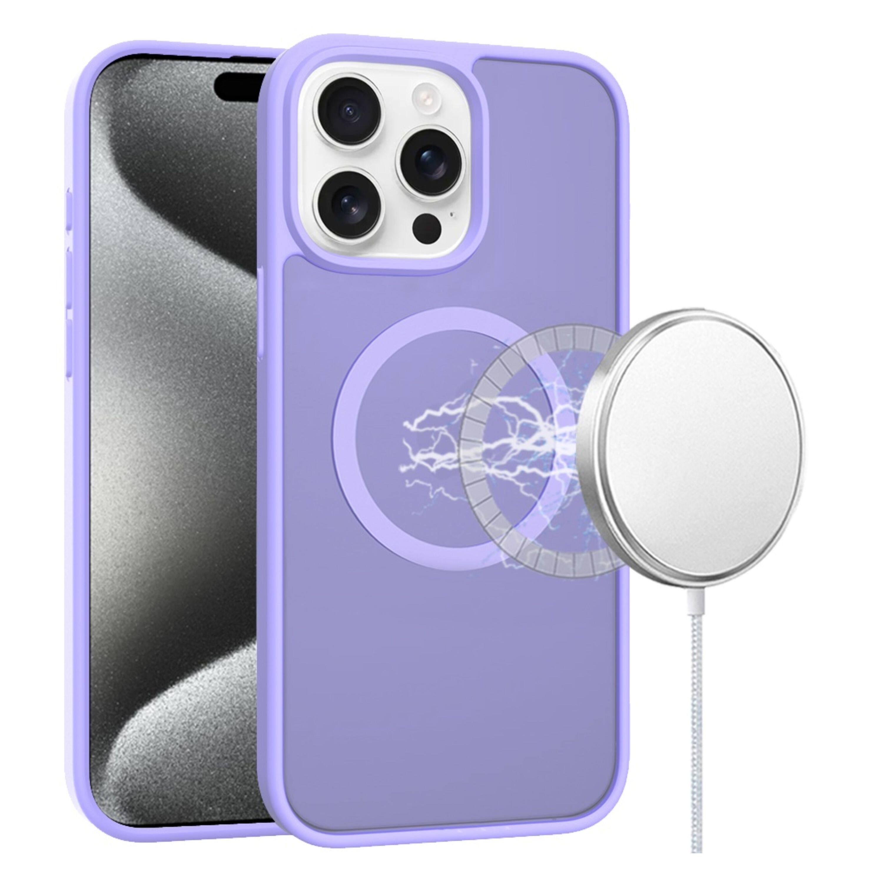 Kitcheniva - Soft Translucent Magnetic Circle Phone Case With 2 Pcs Tempered Glass For iPhone 15 Pro Max - Light Purple price history on PriceWatchPro