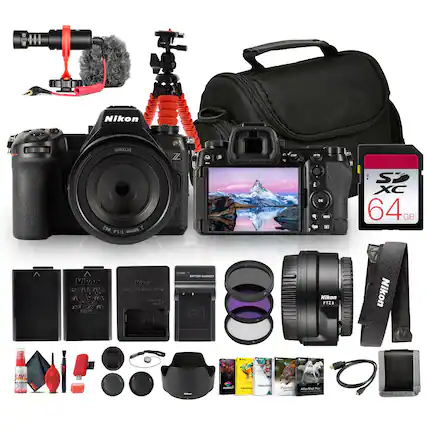 Nikon NIKKOR Z 24-70mm f/4 S
Nikon Z9
Nikon FTZ
Nikon EN-EL15b Battery
Nikon Battery Charger
Nikon Lens Hood
Nikon Lens Cap
Nikon Camera Bag
Nikon Tripod
Nikon Microphone
Nikon SDXC 64GB Memory Card
Nikon Strap
Nikon Cleaning Kit
Nikon Filter Kit
Nikon Software (VideoStudio, Painter, AfterShot Pro)