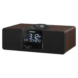 Sangean - AM/FM Bluetooth Tabletop Wooden Clock Radio, Alarm, Sleep Timers - Walnut