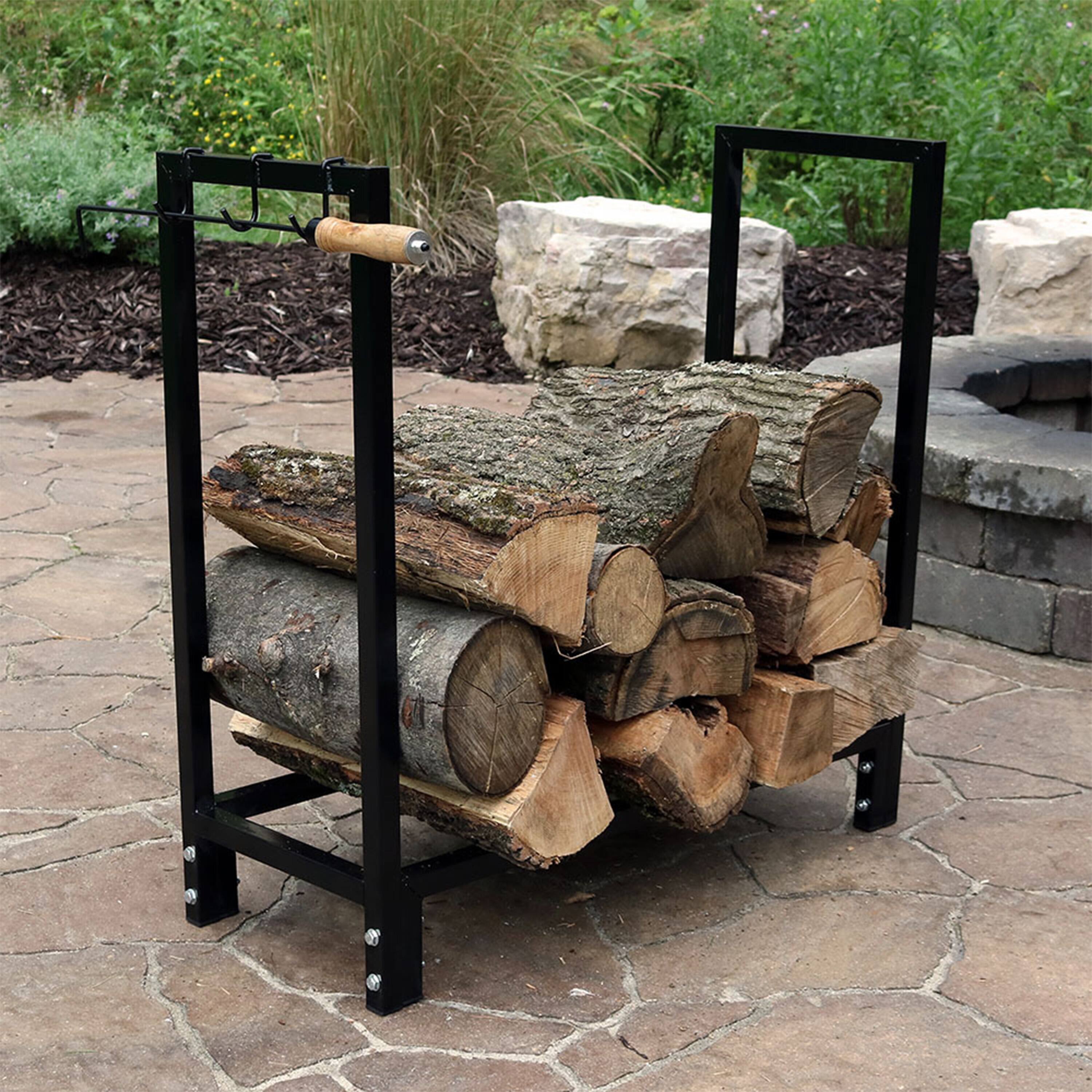 Alt View 7. Sunnydaze - 30 in Powder-Coated Steel Firewood Log Rack and Cover - Black.