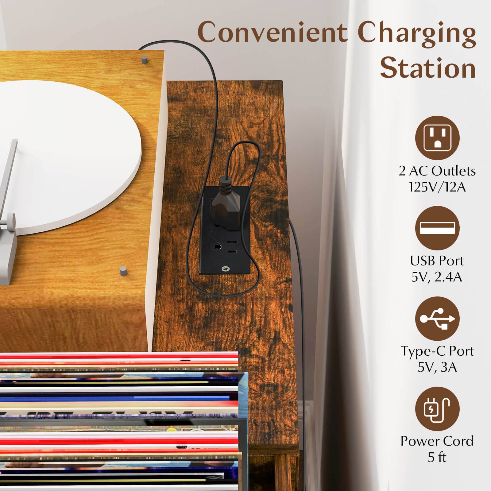 Convenient Charging Station

- 2 AC Outlets 125V/12A
- USB Port 5V, 2.4A
- Type-C Port 5V, 3A
- Power Cord 5 ft