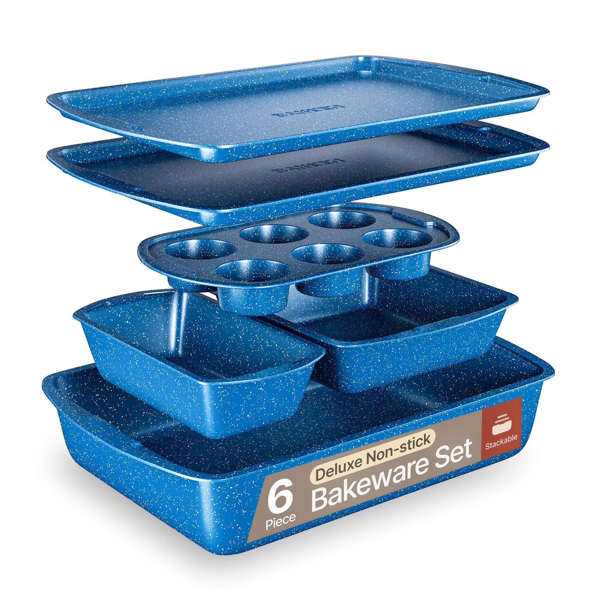 Bakken- Swiss - BAKKEN Kitchen Baking Pan Set - Nonstick Coating, Commercial Grade Carbon Steel Bakeware Sets, Baking Kitche - Blue Marble