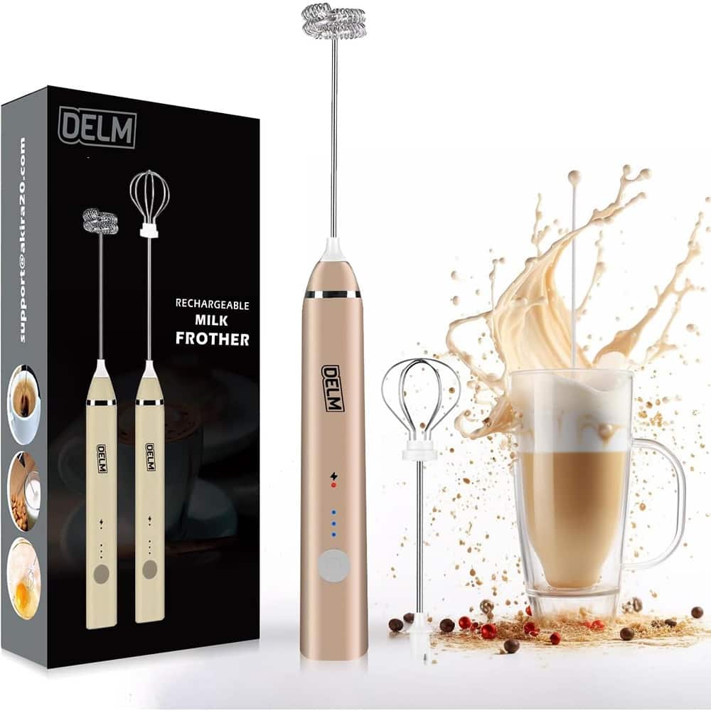 ACJPR - Milk Frother Electric USB – Stainless Steel Frother Wand, /Gold - Beige