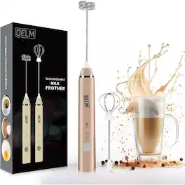 ACJPR - Milk Frother Electric USB – Stainless Steel Frother Wand, /Gold - Beige