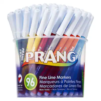 PRANG Fine Line Markers
96 Markers
Pointes Fines
Durable Tips
Non-Toxic
Non Toxique
No es Tóxica
