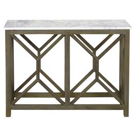 Manhattan Lane - Agas 41 Inch Sofa Console Table, White Genuine Marble Top, Sandblasted Washed Ash Gray Mango Wood Geometric Frame - White, Ash Gray