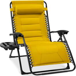 Best Choice Products - Oversized Padded Zero Gravity Chair, Folding Outdoor Patio Recliner w/ Side Tray - Yellow