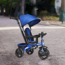 Hivvago - 4-in-1 Toddler Tricycle with Steerable Handle and Adjustable Canopy - Blue
