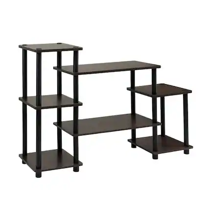 Front. FurniFact - Dark Brown/Black No Tools Entertainment Center with Modern Design - Dark Brown/Black.