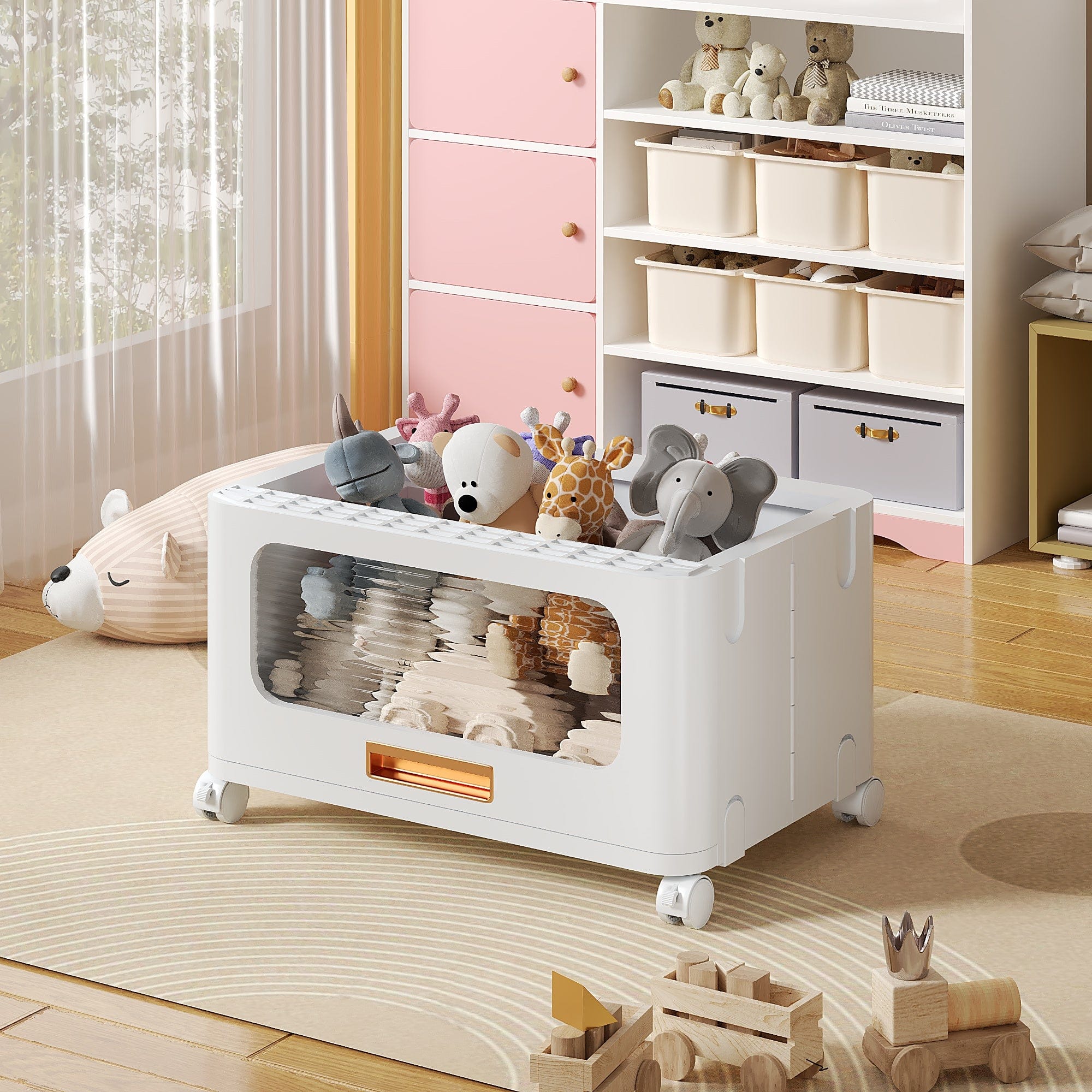 Vecelo - 1-Tier Drawer Storage Cabinet with Wheels, Plastic Rolling Storage Organizer - White