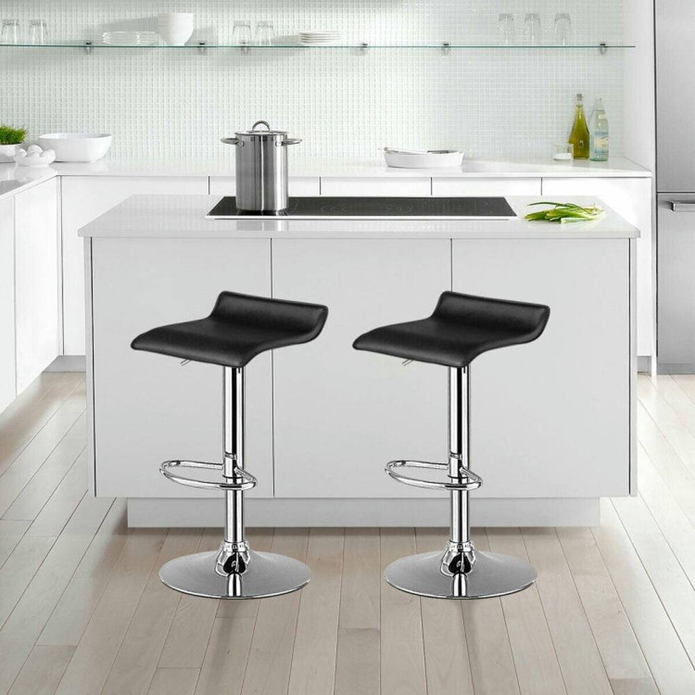 Left. Pefilos - Set of 2 Height-Adjustable PU Leather Backless Bar Stools-Black, Bar Height Stools, Counter Height Bar Stools for - Black.