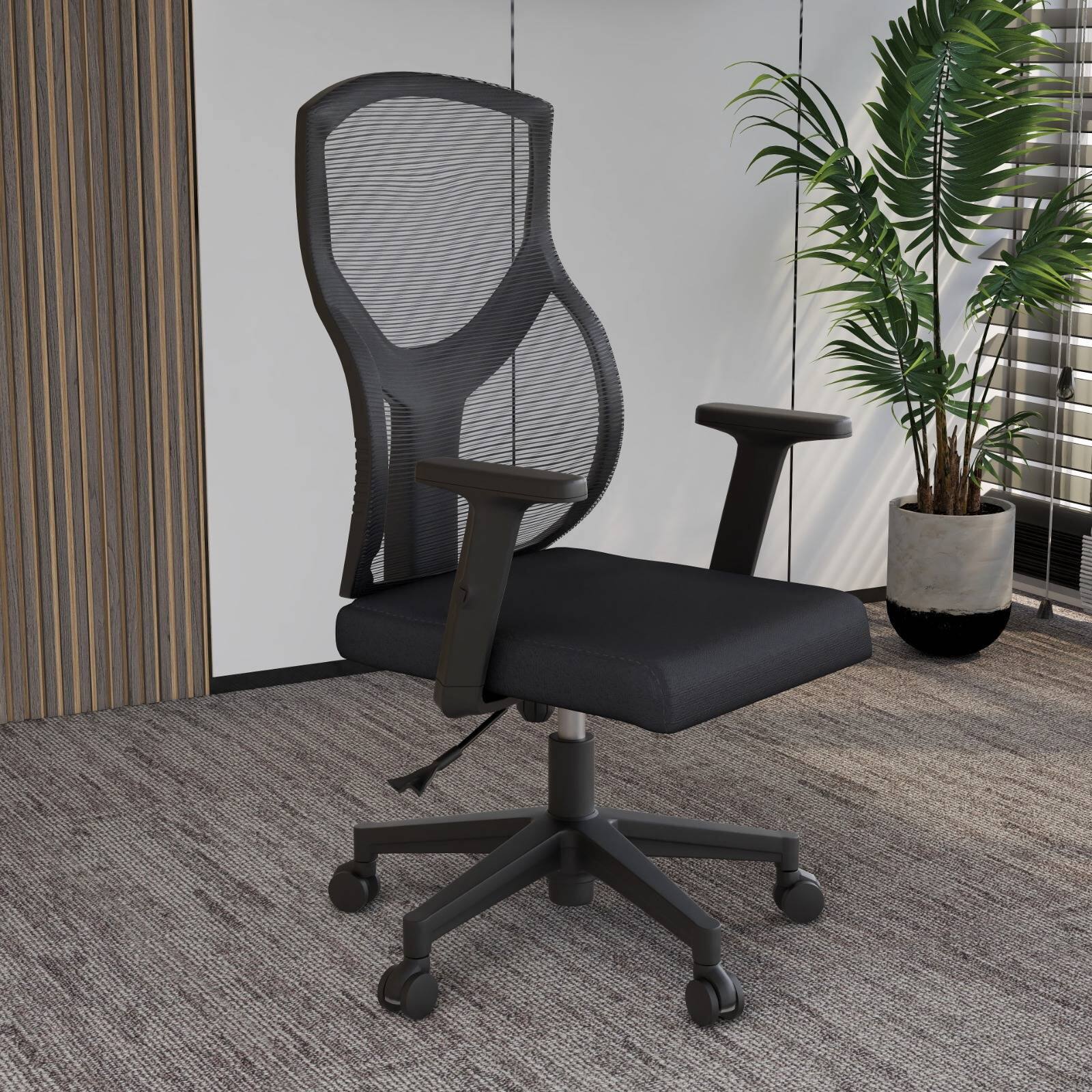 Alt View 1. LeisureMod - Glen Office Chair Upholstered Cotton Mid-Back Mesh Computer Chair with Adjustable Height, Swivel and Tilt - Grey.