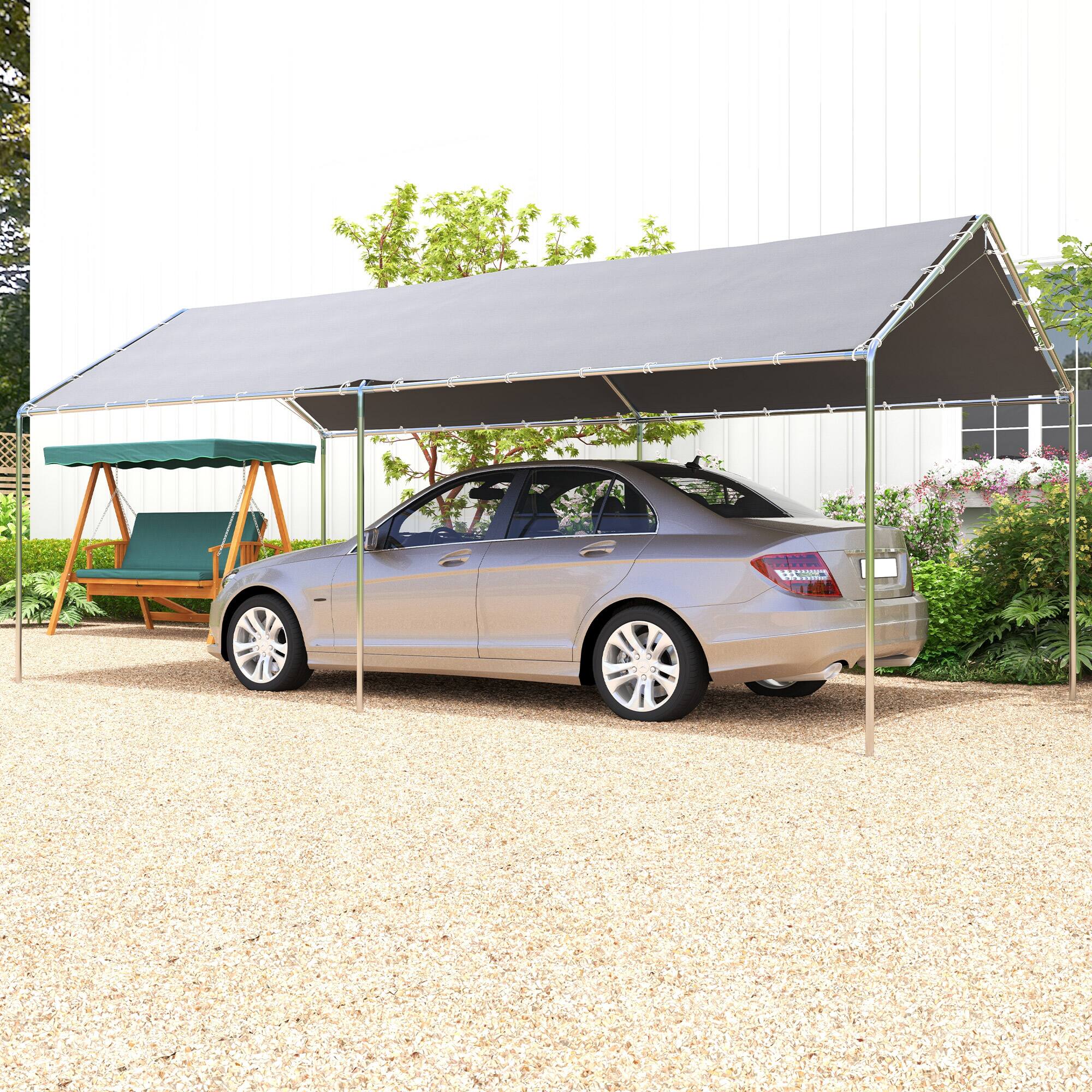 Alt View 1. Outsunny - 10'x20' Carport Outdoor Heavy Duty Party Tent Galvanized Car Canopy with Included Anchor Kit - Grey.