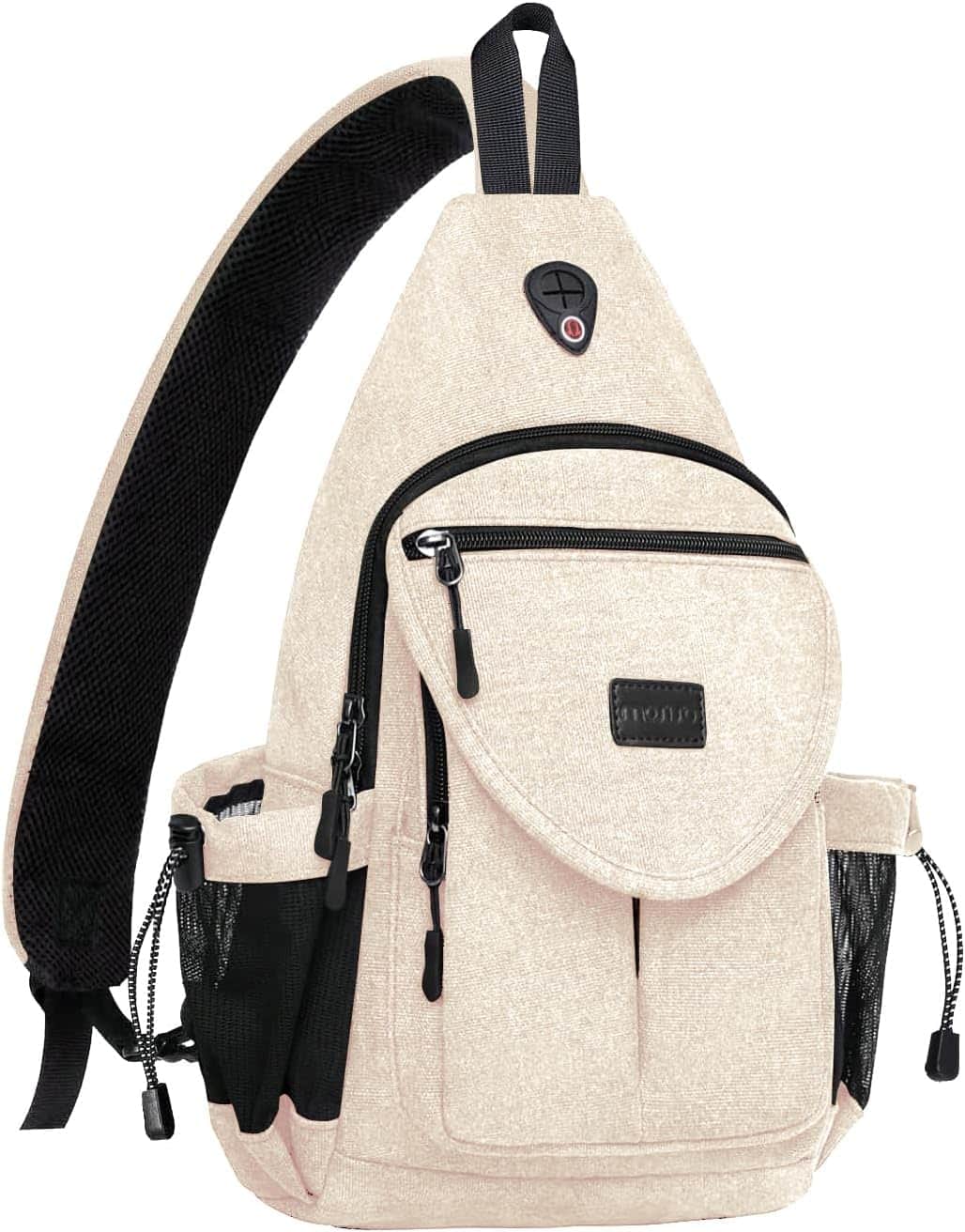 mosiso - Sling Backpack Canvas Crossbody Hiking Daypack Bag with Anti-theft Pocket - Beige