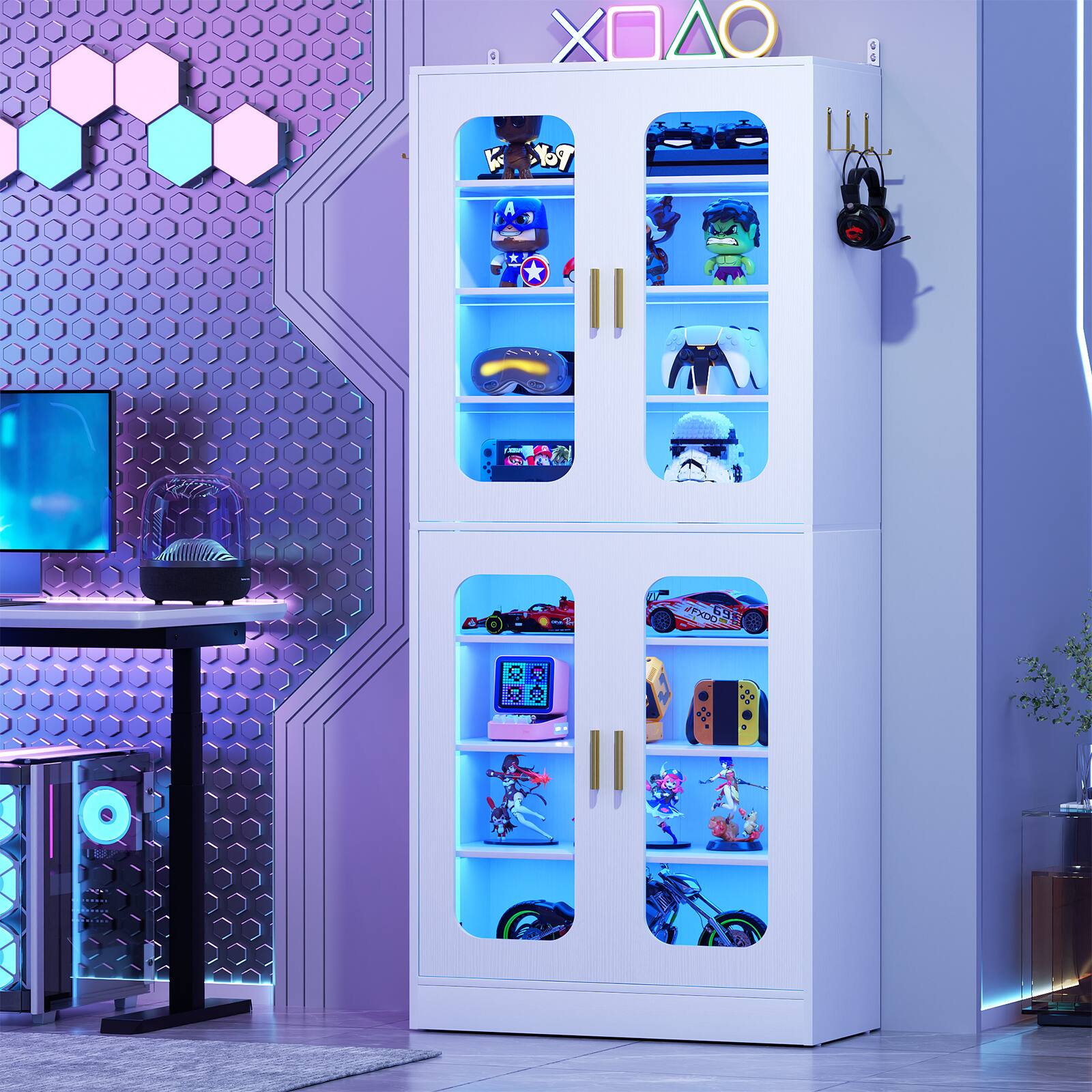 "Aheaplus - 8-Tier LED-Lit Cabinet with Adjustable Shelves & 67"" Tall Hooks,Space-Saving Organizer for Living Room/Entryway - White" price history on PriceWatchPro