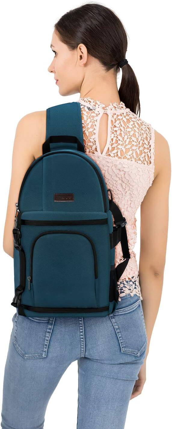 Alt View 3. mosiso - Camera Sling Bag Shockproof Photography Camera Backpack with Tripod Holder & Removable Modular Inserts - Deep Teal.