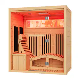 U-HOMY - Deluxe Home Sauna: Hemlock Infrared Cabin with Himalayan Salt Wall and Chromotherapy Lighting - Wood
