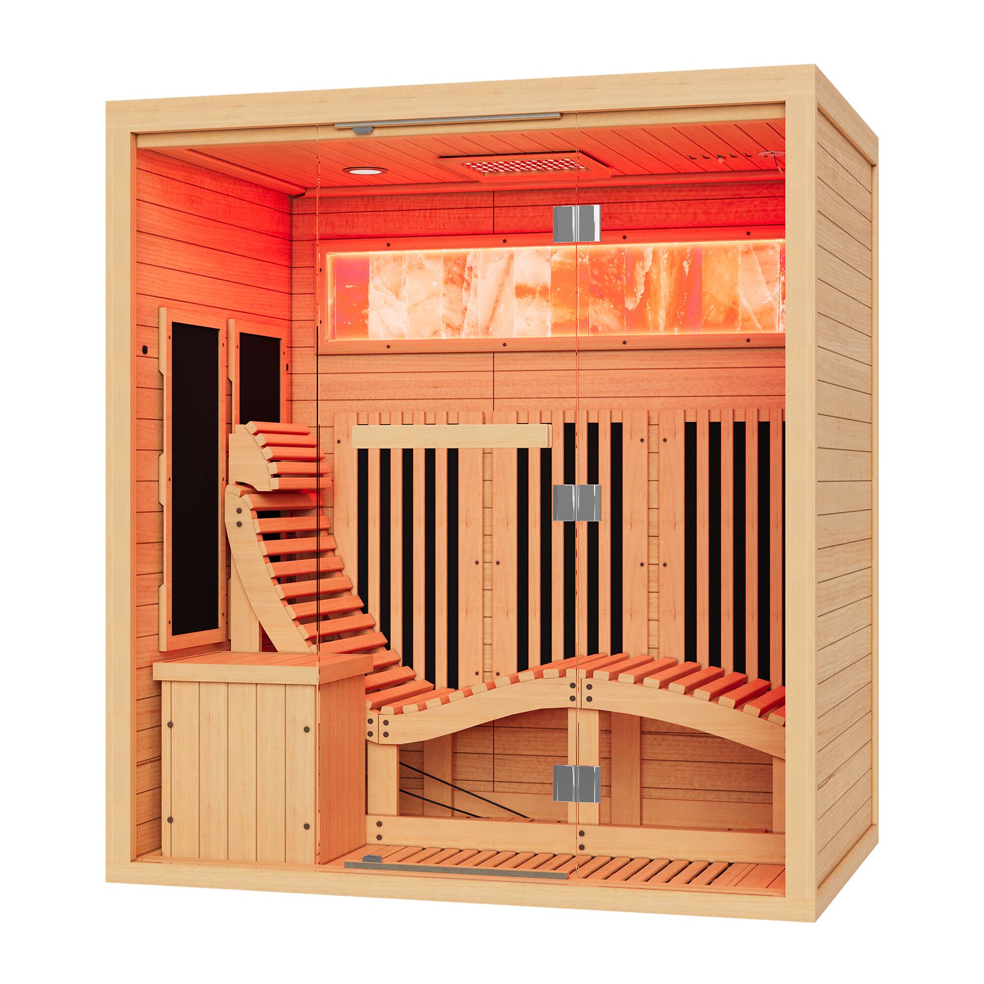 Front. U-HOMY - Deluxe Home Sauna: Hemlock Infrared Cabin with Himalayan Salt Wall and Chromotherapy Lighting - Wood.