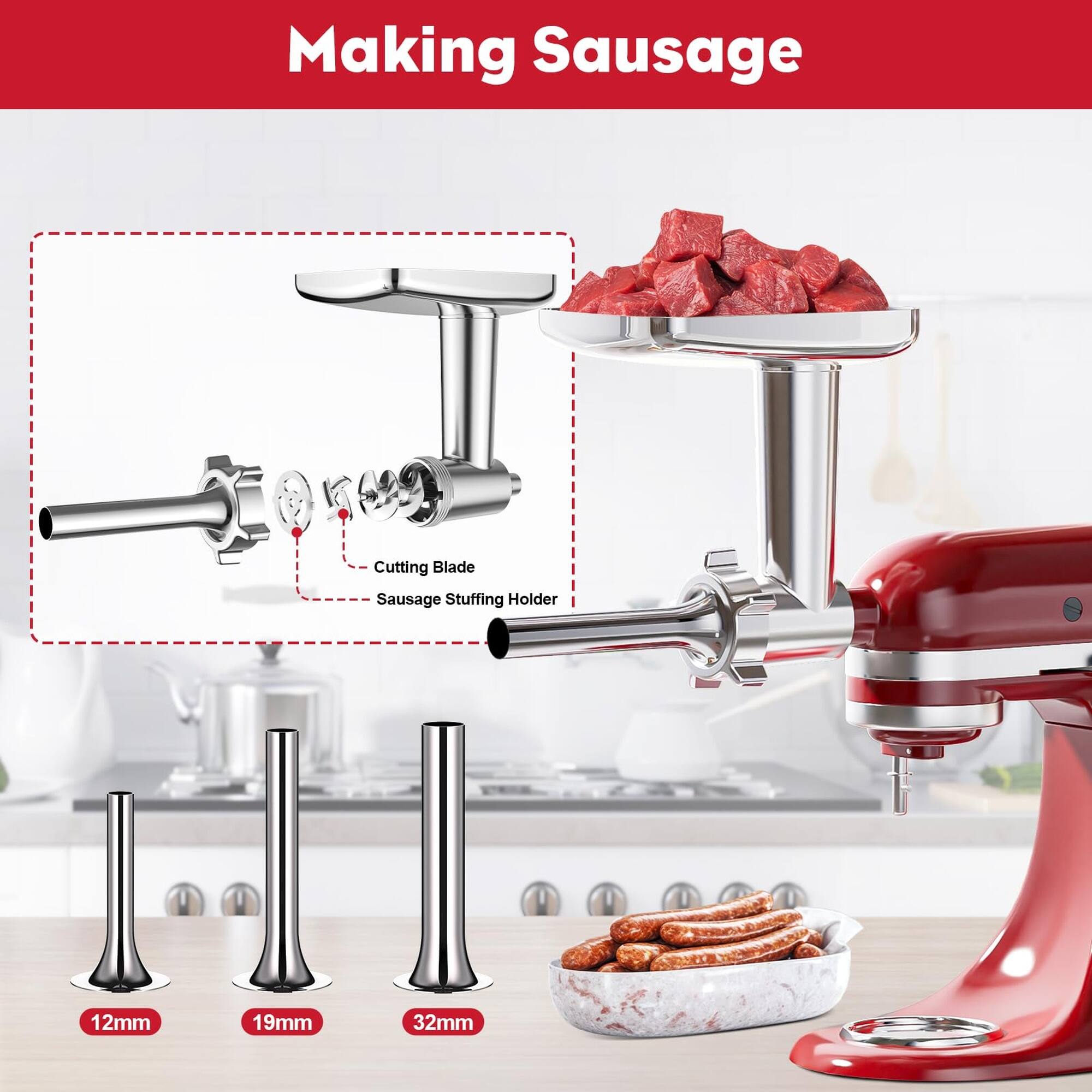 Making Sausage Cutting Blade Sausage Stuffing Holder 12mm 19mm 32mm