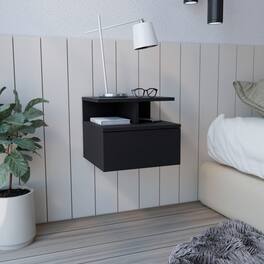 Loheer - Floating Nightstand with Drawer and Divided Shelf, 14-Inch Wall-Mounted Bedside Table - Black