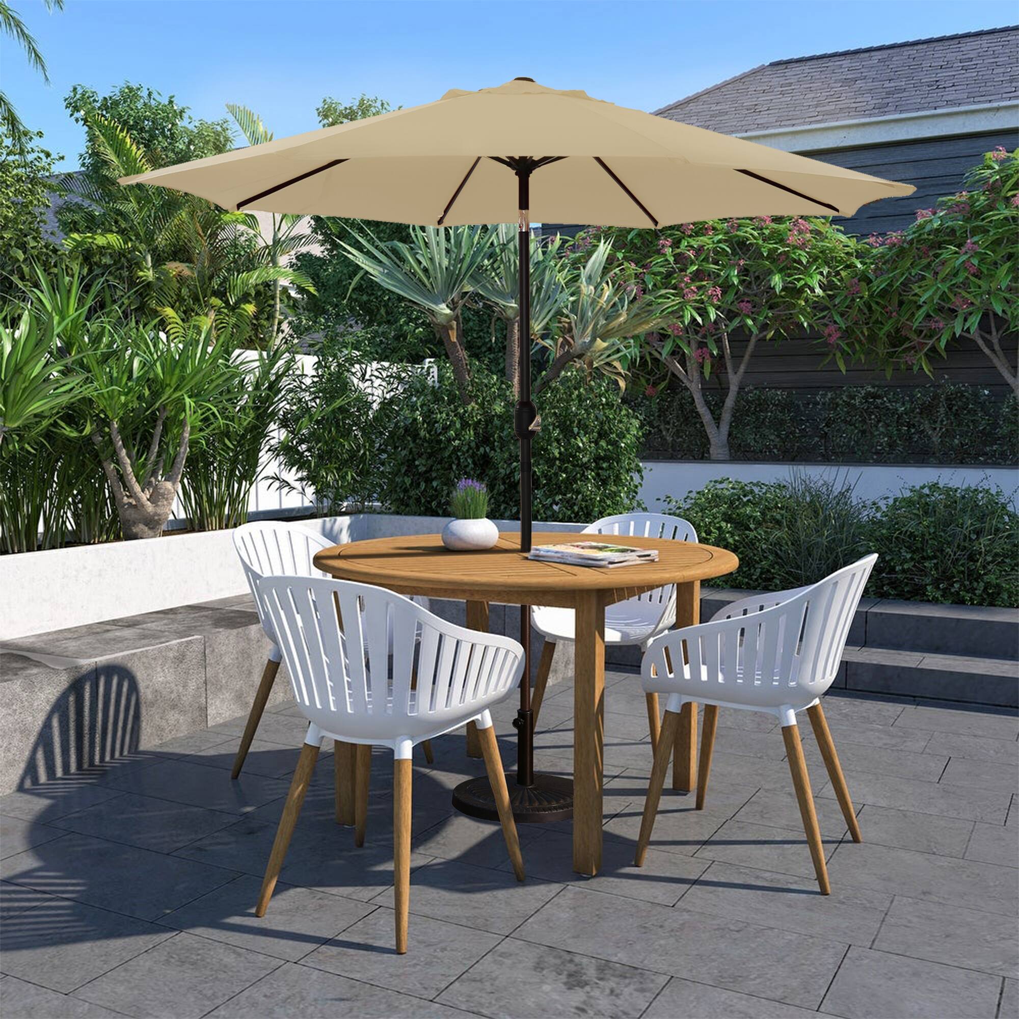 Front. Mondawe - 9ft Patio Umbrella Outdoor Market Umbrella with Push Button Tilt & Crank - Taupe.