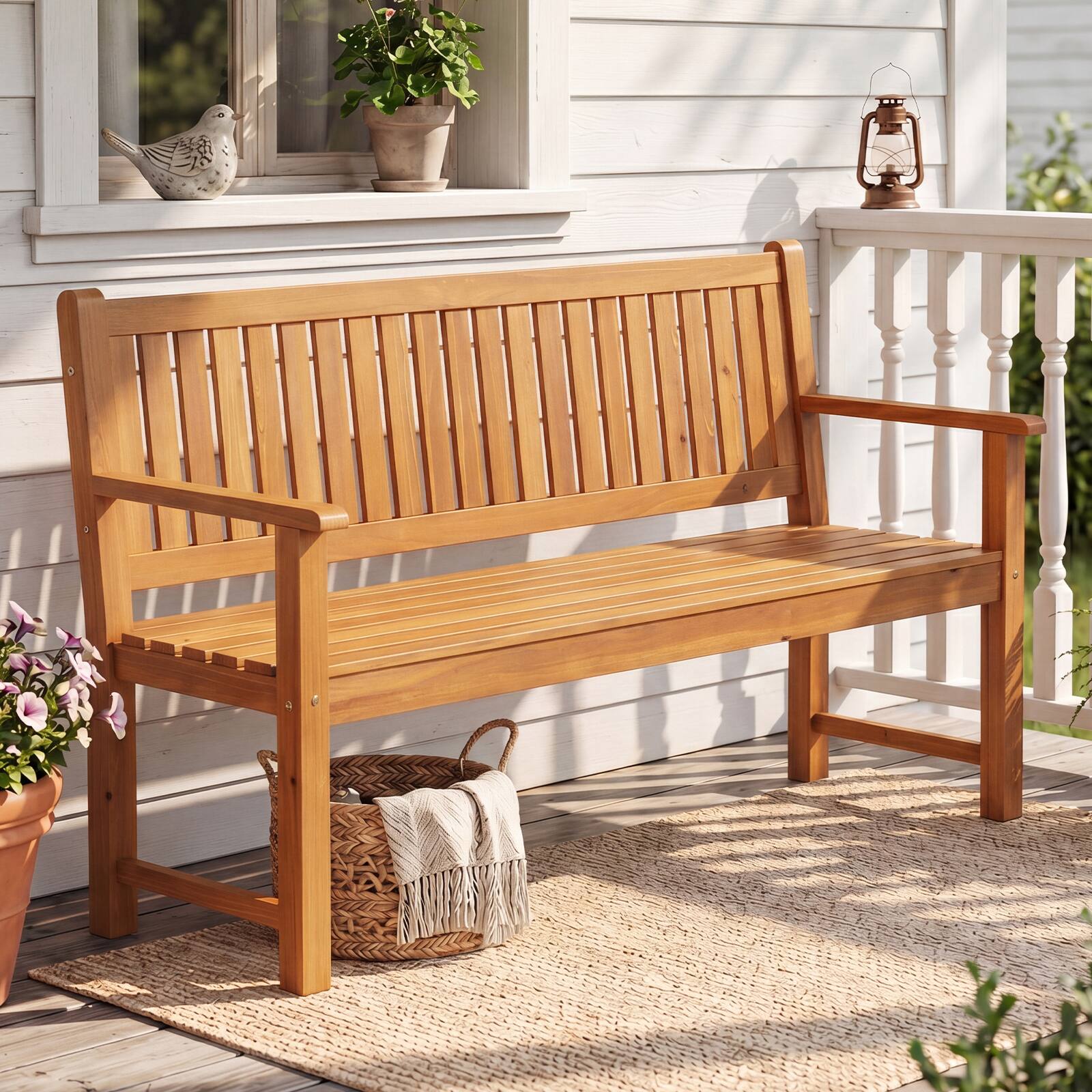 Alt View 3. Gymax - Gymax 3-Seater Outdoor Wooden Bench 59'' Large Garden Bench w/ Backrest Armrests Yellow - Yellow.