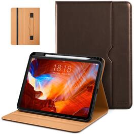 DTTO - Case for iPad Pro 11 Inch M5/M4,Premium Leather Business Folio Stand Cover with Pencil Holder, Auto Wake/Sleep - Dark Brown