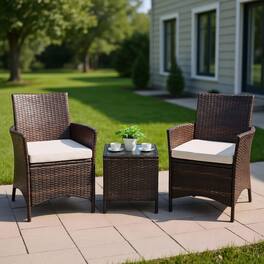 Kadyn - 3 Pieces Patio Rattan Furniture Set with Cushioned Sofa and Glass Tabletop Deck - White