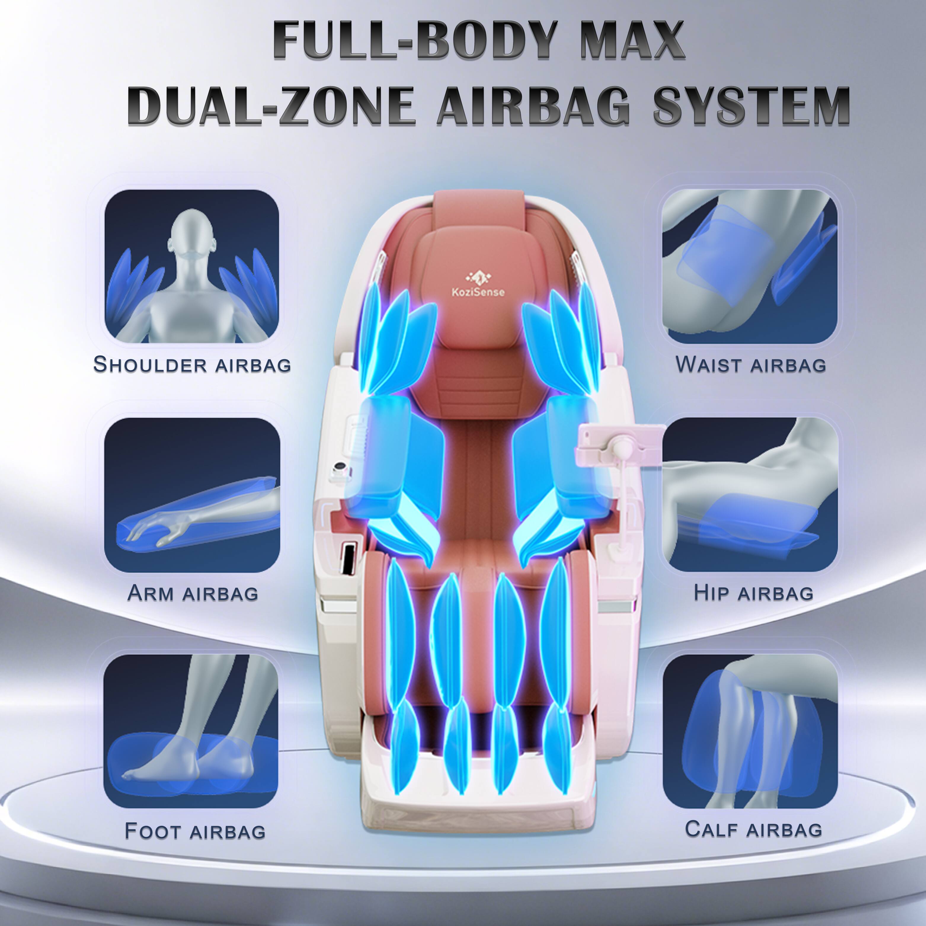 FULL-BODY MAX DUAL-ZONE AIRBAG SYSTEM

- SHOULDER AIRBAG
- WAIST AIRBAG
- ARM AIRBAG
- HIP AIRBAG
- FOOT AIRBAG
- CALF AIRBAG