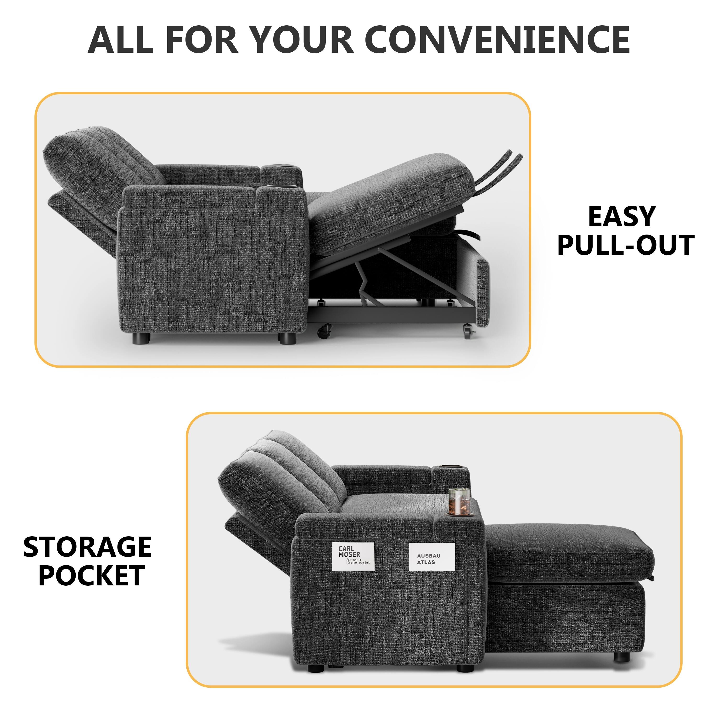 ALL FOR YOUR CONVENIENCE  
EASY PULL-OUT  
STORAGE POCKET  
AUSBAU ATLAS