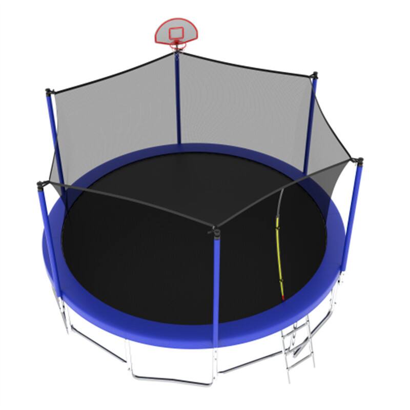 Angle. HTUTWOO - 16FT Trampoline with Balance Bar & Basketball Hoop & Ball - Outdoor Trampoline with Enclosure Net - Blue.