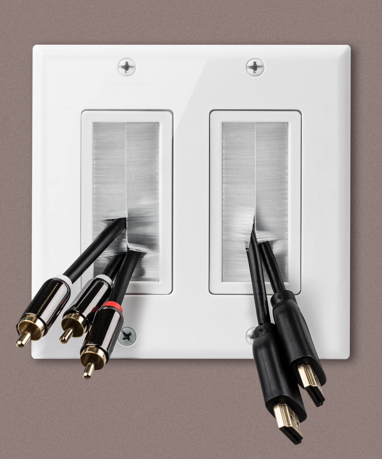 Alt View 2. Fosmon - 2-Gang Wall Plate, Brush Style Opening Passthrough Low Voltage Cable Plate In-Wall Installation for Speaker Wires - White.