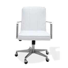 Manhattan Lane - Rux 26 Inch Office Swivel Chair, Faux Leather, Rolling Steel Base - White