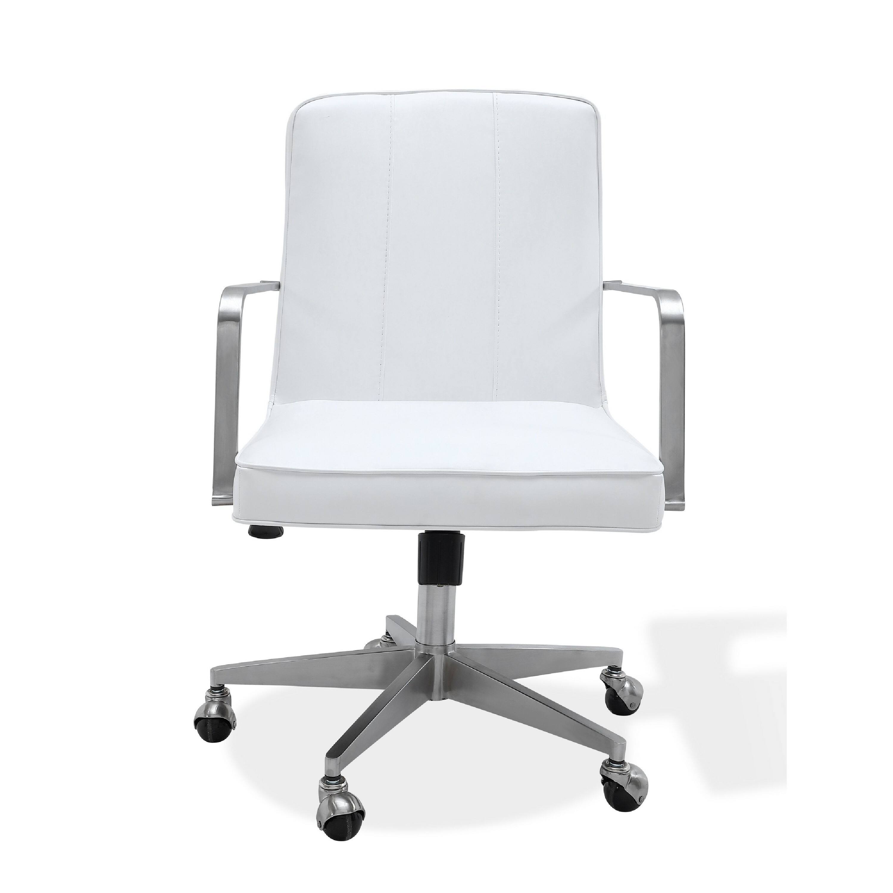 Front. Manhattan Lane - Rux 26 Inch Office Swivel Chair,  Faux Leather, Rolling Steel Base - White.
