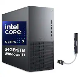 Dell - Upgraded - Tower Plus EBT2250 Desktop (Intel Ultra 7-265, 64GB DDR5, 2TB PCIe SSD, Win 11 Pro) w/USB Hub - Black