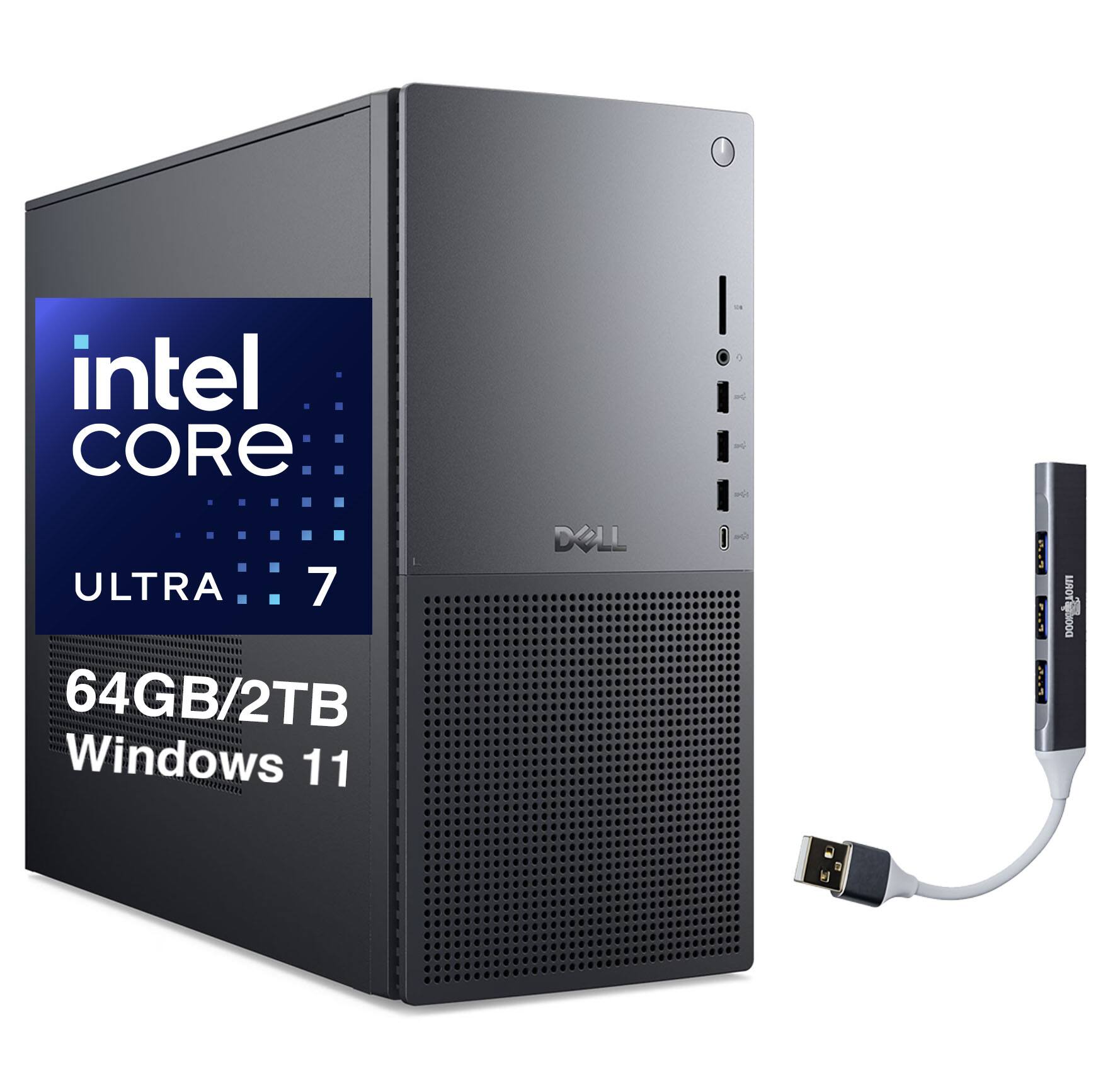 Dell - Upgraded - Tower Plus EBT2250 Desktop (Intel Ultra 7-265, 64GB DDR5, 2TB PCIe SSD, Win 11 Pro) w/USB Hub - Black