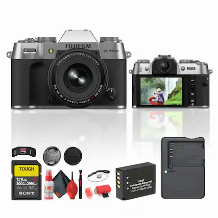 FUJIFILM X-T50 ASPHERICAL FUJINON LENS S 058 SUPER MC WR EBC LM XF I 16-50mm A 5 1 UIUM THORM TOUGH ESAC
- 128GB V90 UHS-II SDHC Memory Card
- Battery Rechargeable NP-W126 (1250mAh, 9.2h)
- Rechargeable Battery Pack B-6209 (Replaces NP-W126, 1250mAh, 9.2h)
- Lens Cap
- Cleaning Spray
- Cleaning Cloth
- USB Cable
- Lens Hood
- Strap
- Camera Body
- Additional Accessories (e.g., lens cap, cleaning tools, etc.)